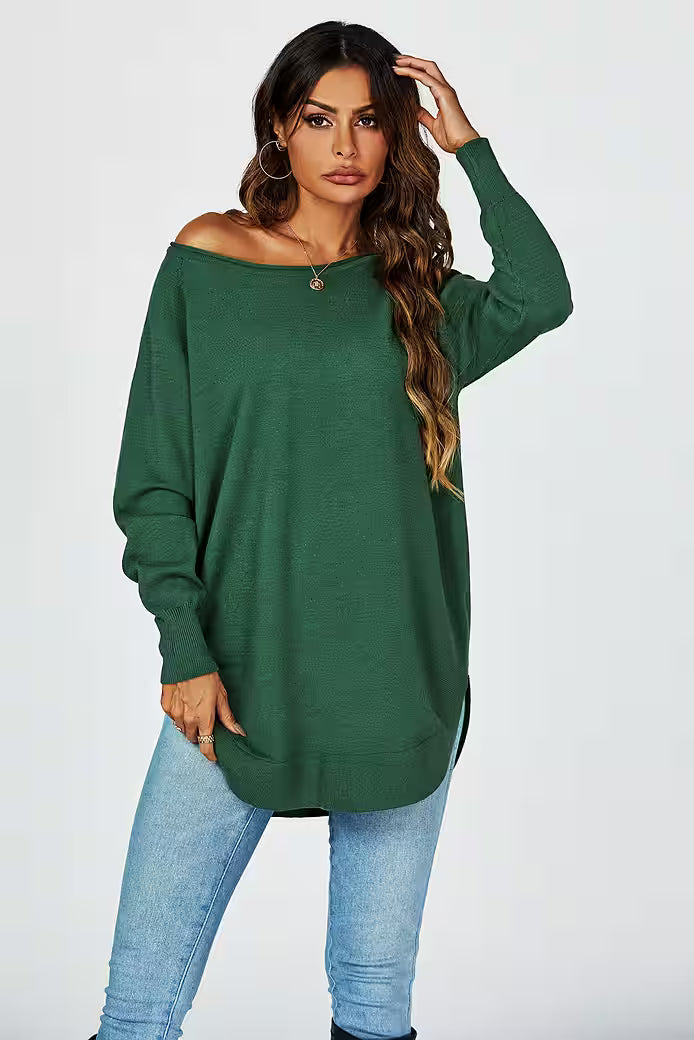Longpullover Damen Longpullover Oversize Strickpullover für Herbst/Winter, Onesize (Einheitsgröße: UK 8–16 / EU 36–44, 4 Farben : Schwarz, Creme,Hellgrau und Dunkelgrün) 50 % Polyacryl, 30 % Polyamid, 20 % Polyester