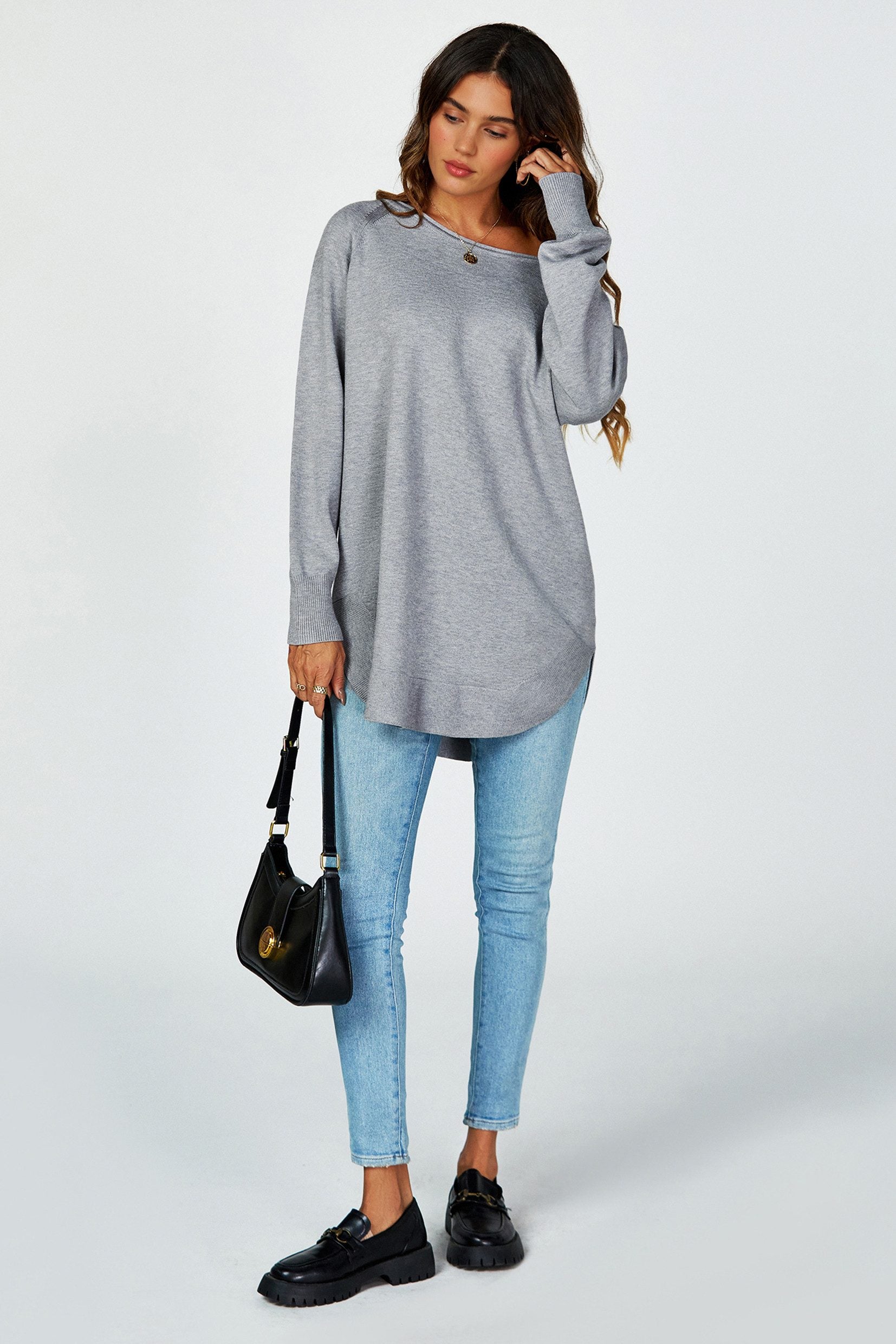 Longpullover Damen Longpullover Oversize Strickpullover für Herbst/Winter, Onesize (Einheitsgröße: UK 8–16 / EU 36–44, 4 Farben : Schwarz, Creme,Hellgrau und Dunkelgrün) 50 % Polyacryl, 30 % Polyamid, 20 % Polyester