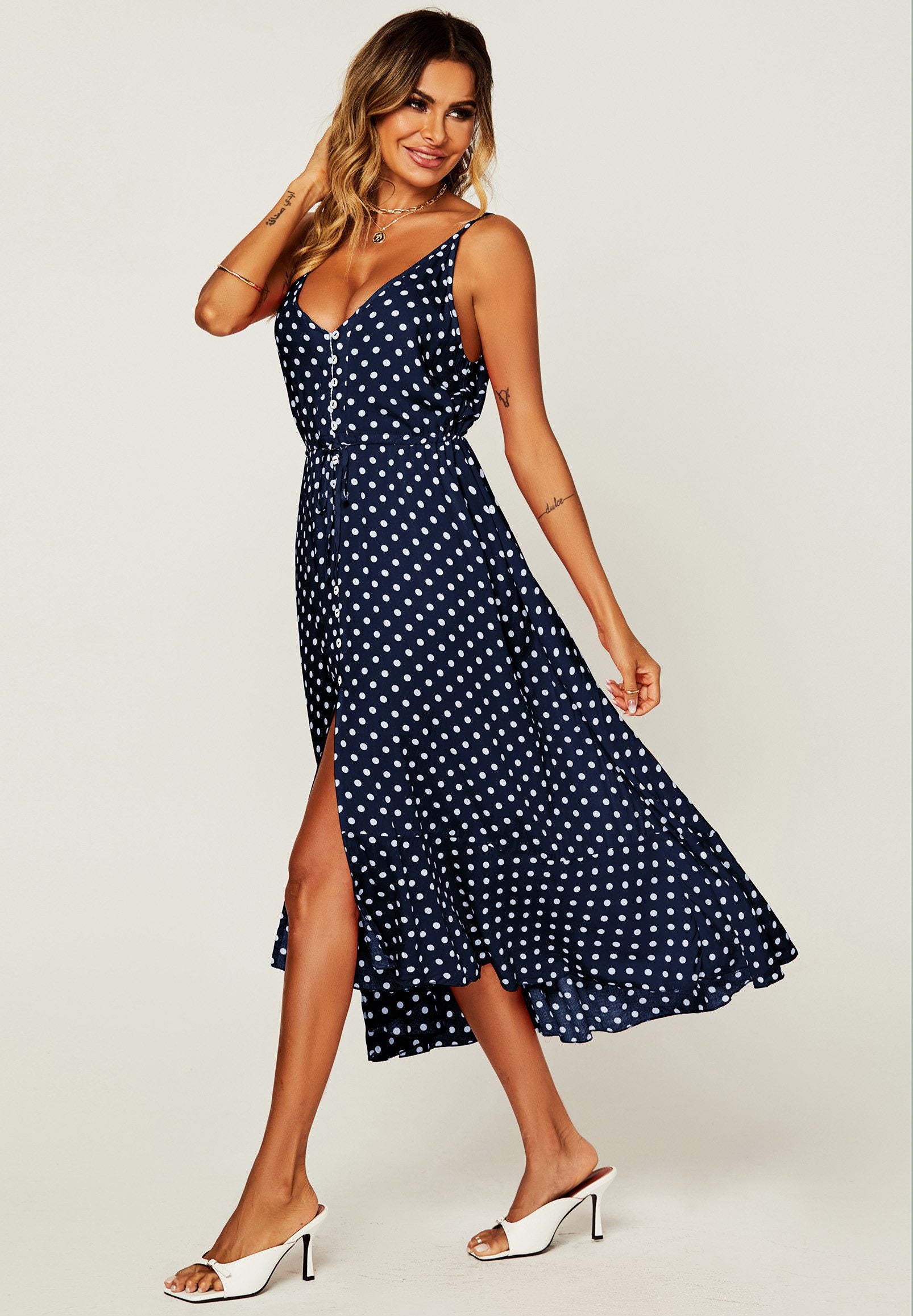 Trägerkleid Damen Trägerkleid Midikleid Sommerkleid Print & Bindegürtel, fließend (XS (EU:36 / UK:8) · S (EU:38 / UK:10) · M (EU:40 / UK:12) · L (EU:42 / UK:14) · XL (EU:44 / UK:16), 3 Farben Print, Bindegürtel, Knopfleiste, fließender Stoff