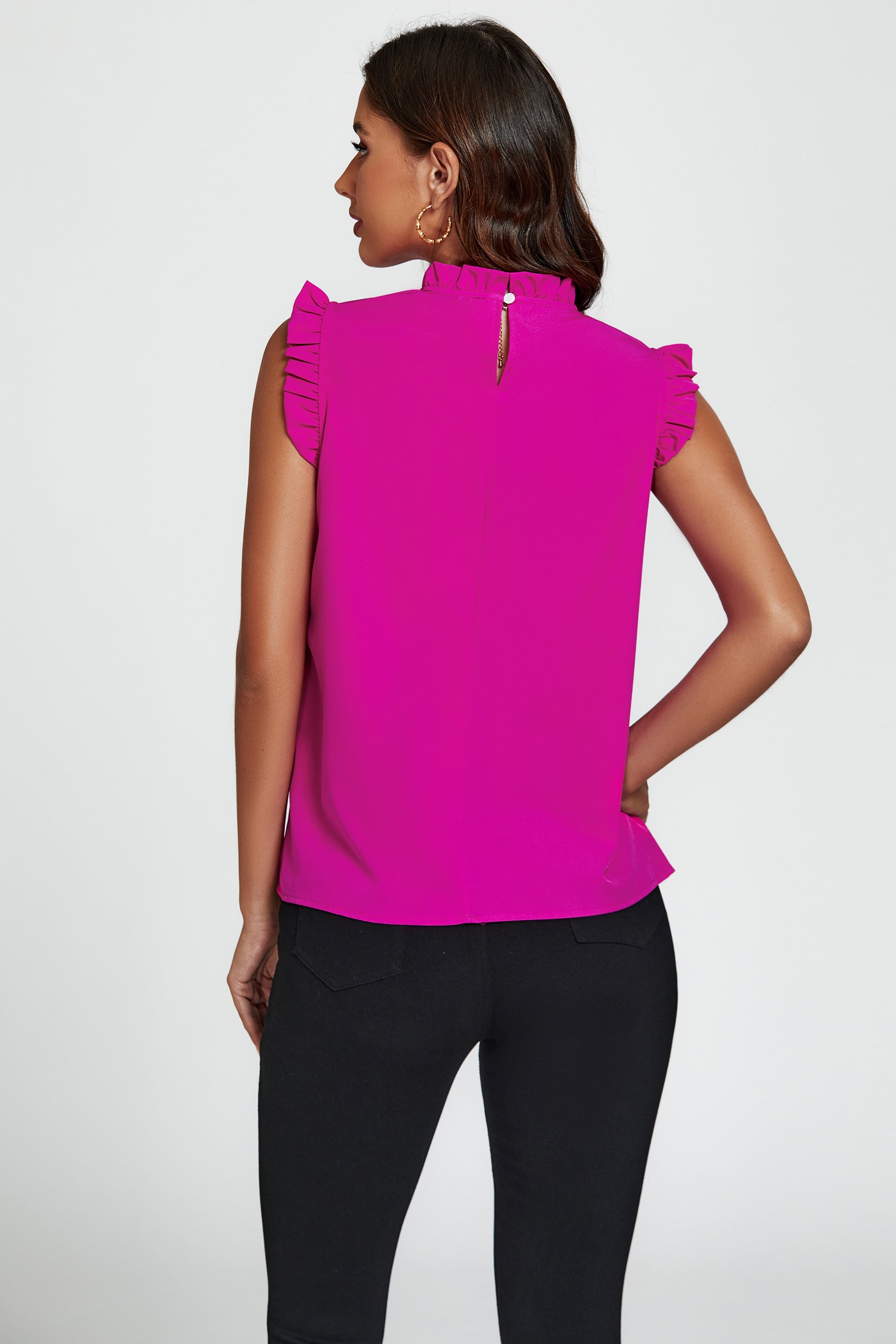 FS COLLECTION Blusentop Damen Blusentop ärmellos mit Rüschenkragen elegante Sommerbluse Rüschenkragen und Rüschenbesatz an den Schultern