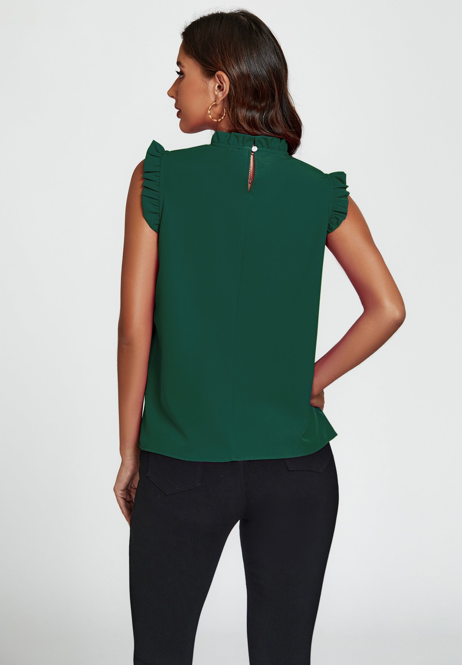FS COLLECTION Blusentop Damen Blusentop ärmellos mit Rüschenkragen elegante Sommerbluse Rüschenkragen und Rüschenbesatz an den Schultern