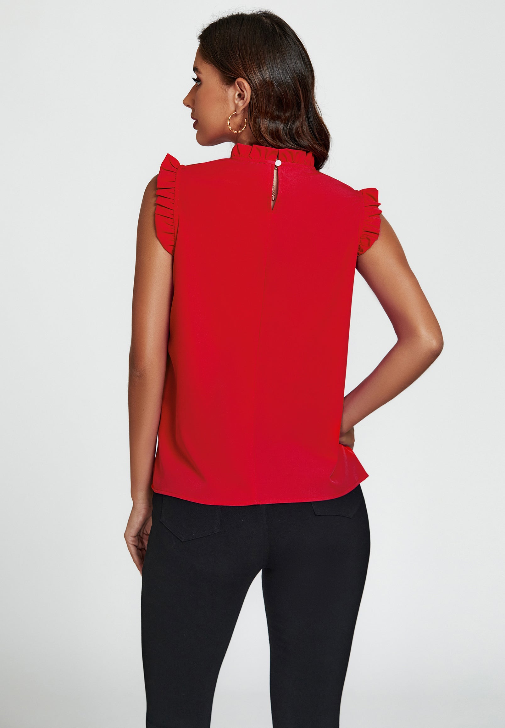 FS COLLECTION Blusentop Damen Blusentop ärmellos mit Rüschenkragen elegante Sommerbluse Rüschenkragen und Rüschenbesatz an den Schultern