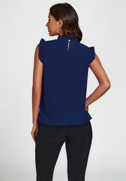FS COLLECTION Blusentop Damen Blusentop ärmellos mit Rüschenkragen elegante Sommerbluse Rüschenkragen und Rüschenbesatz an den Schultern