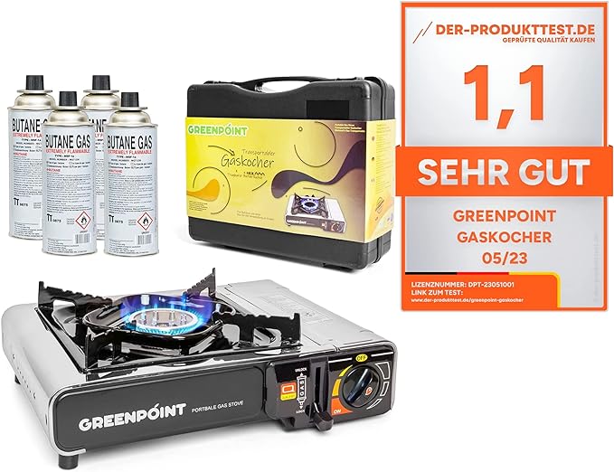 Greenpoint Gaskocher (Edelstahl) + 4 Kartuschen-Greenpoint-Livessa