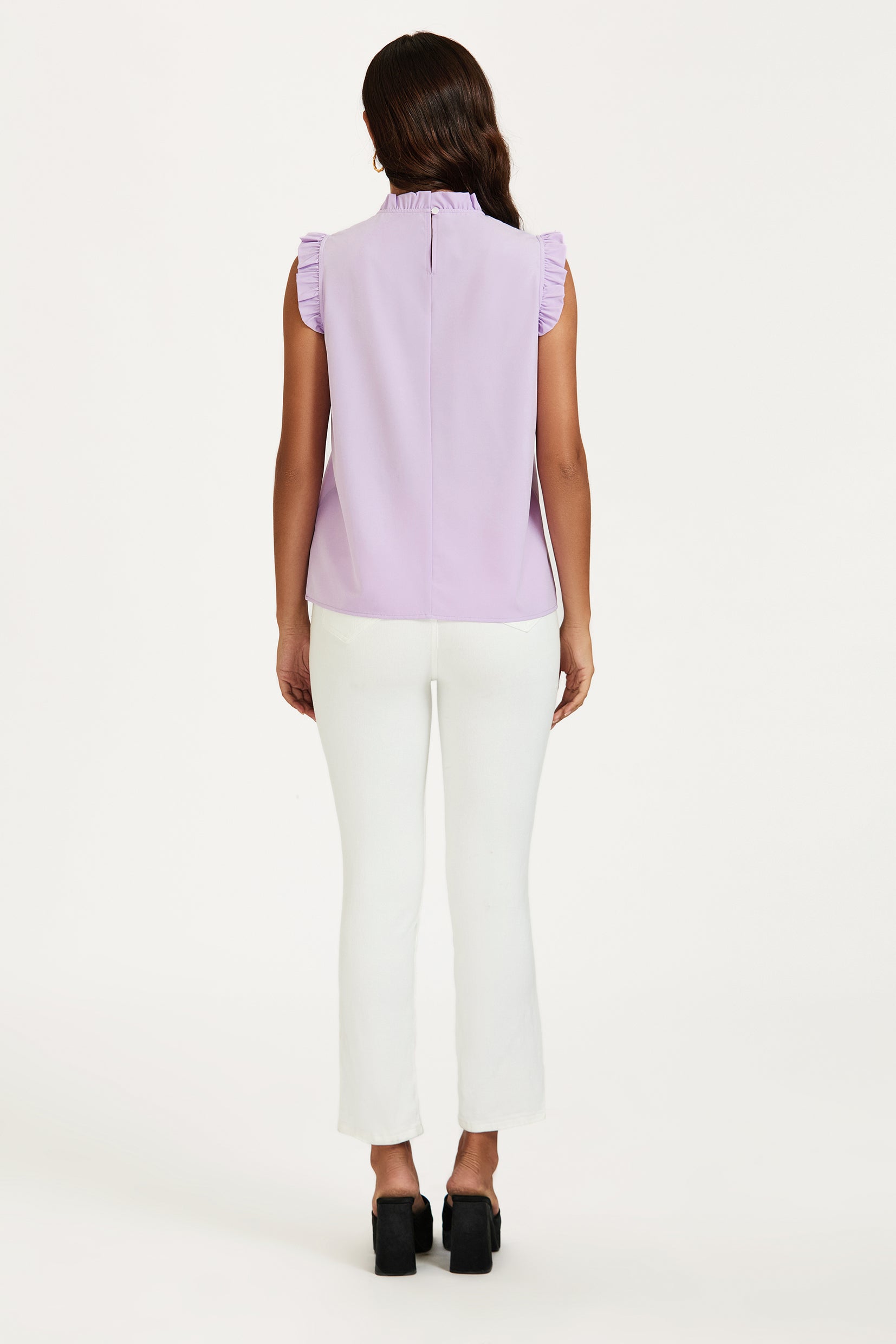 FS COLLECTION Blusentop Damen Blusentop ärmellos mit Rüschenkragen elegante Sommerbluse Rüschenkragen und Rüschenbesatz an den Schultern