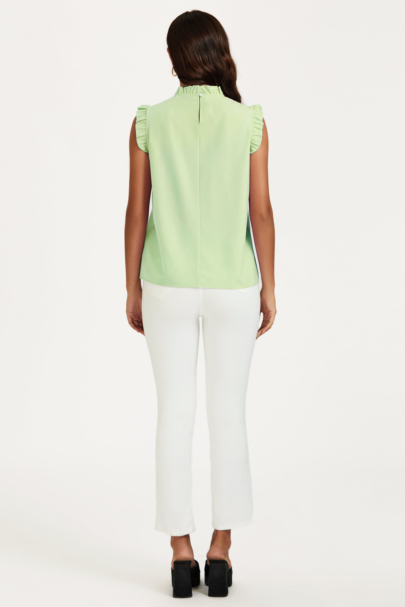 FS COLLECTION Blusentop Damen Blusentop ärmellos mit Rüschenkragen elegante Sommerbluse Rüschenkragen und Rüschenbesatz an den Schultern
