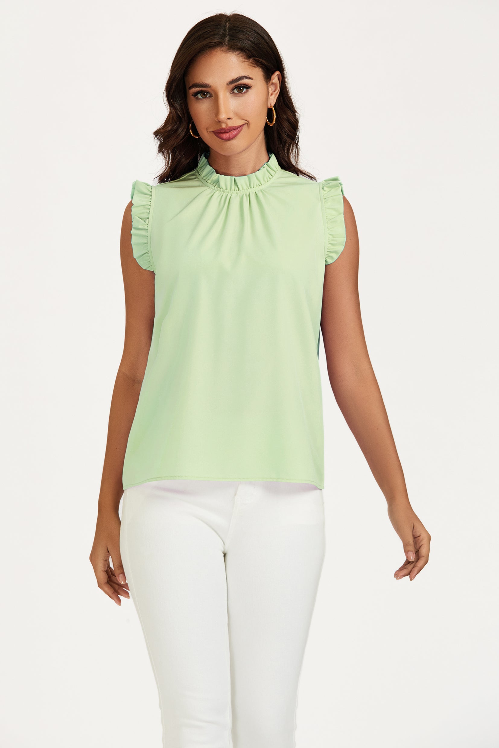 FS COLLECTION Blusentop Damen Blusentop ärmellos mit Rüschenkragen elegante Sommerbluse Rüschenkragen und Rüschenbesatz an den Schultern
