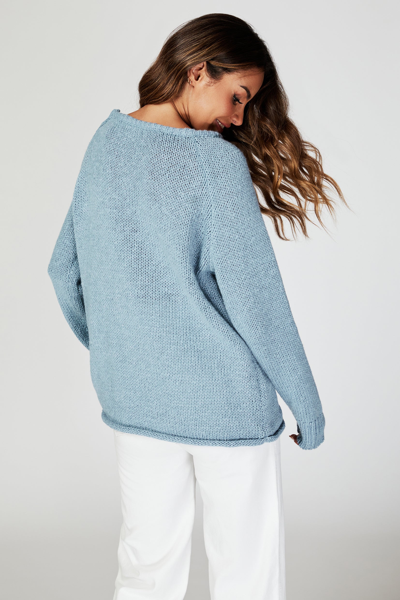 FS COLLECTION Strickpullover Bequemes Pulloveroberteil Pullover-Top – Strickwaren (Einheitsgröße: UK 8–14 / EU 36–44, 6 Farben : Dunkelbeige, Beige, Hellblau, Magenta, Marineblau und Rosa) 60 % Acryl, 40 % Polyester