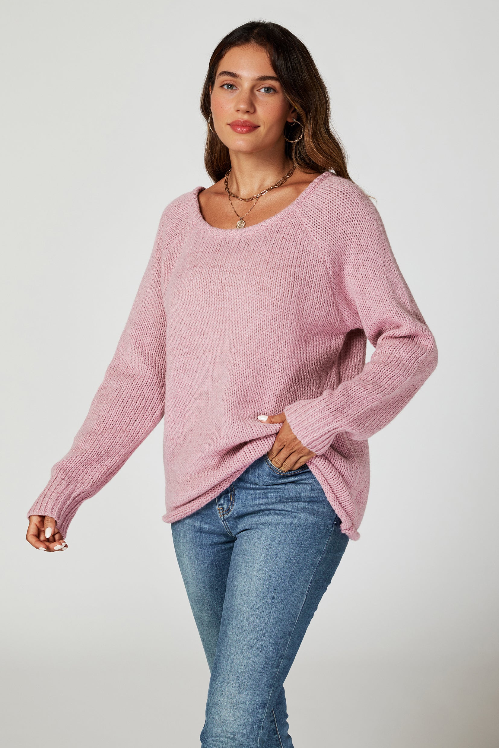 FS COLLECTION Strickpullover Bequemes Pulloveroberteil Pullover-Top – Strickwaren (Einheitsgröße: UK 8–14 / EU 36–44, 6 Farben : Dunkelbeige, Beige, Hellblau, Magenta, Marineblau und Rosa) 60 % Acryl, 40 % Polyester