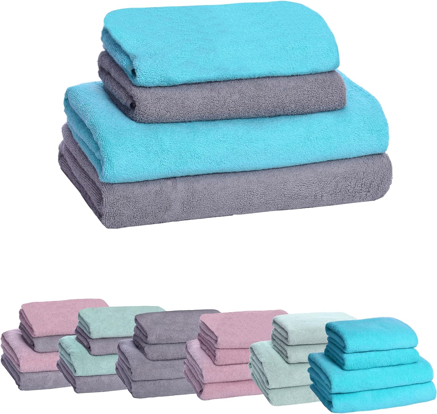 Hops Handtücher 4er Set (2er Türkis - 2er Grau)-Livessa-Livessa