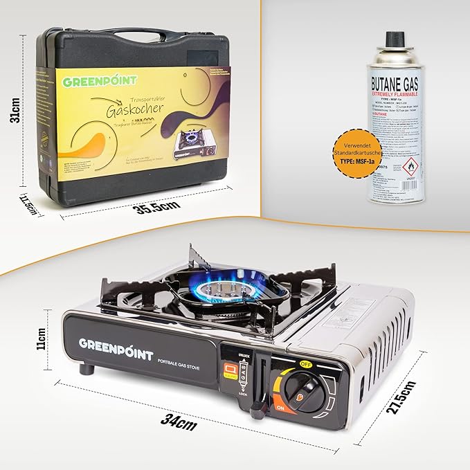 Greenpoint Gaskocher (Edelstahl) + 4 Kartuschen-Greenpoint-Livessa