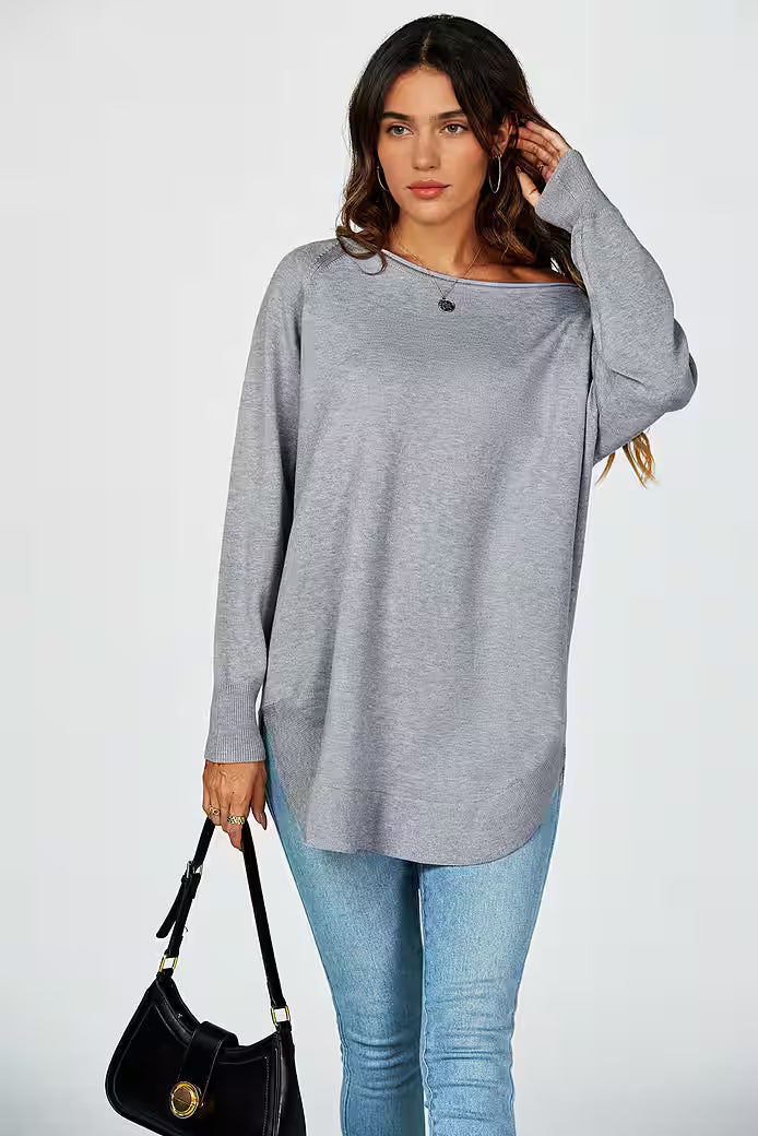Longpullover Damen Longpullover Oversize Strickpullover für Herbst/Winter, Onesize (Einheitsgröße: UK 8–16 / EU 36–44, 4 Farben : Schwarz, Creme,Hellgrau und Dunkelgrün) 50 % Polyacryl, 30 % Polyamid, 20 % Polyester