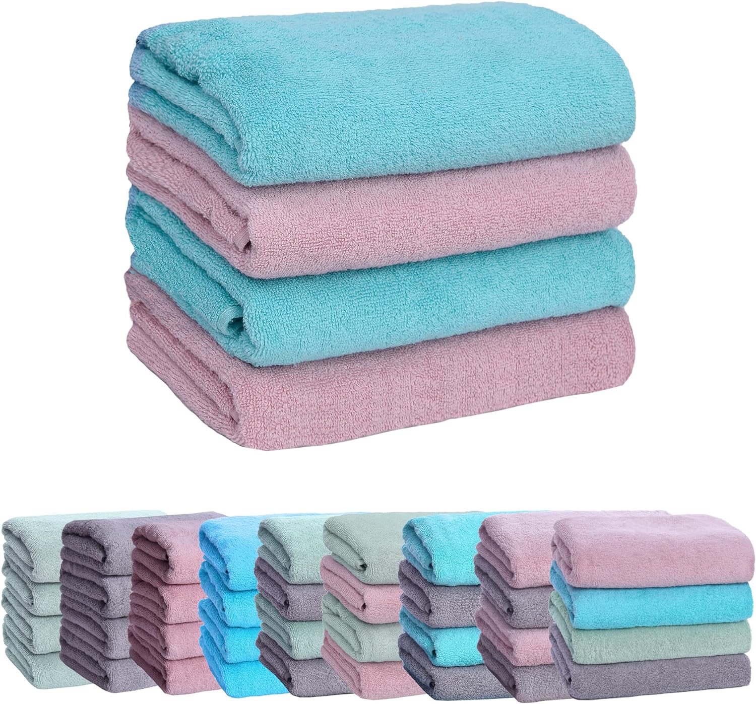 Hops Handtücher 4er Set (2er Türkis - 2er Rosa)-Hops-Livessa