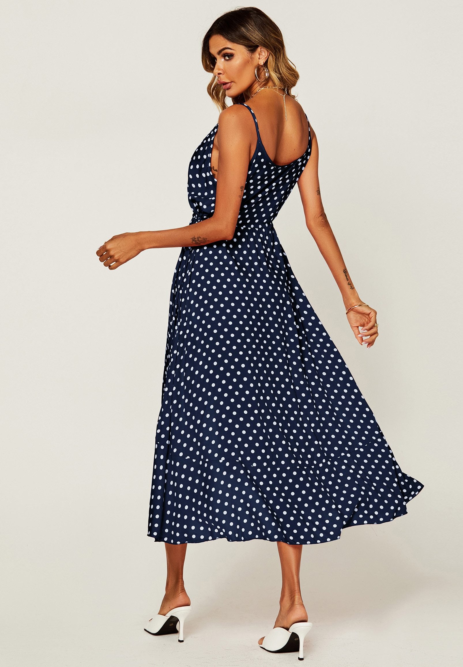 Trägerkleid Damen Trägerkleid Midikleid Sommerkleid Print & Bindegürtel, fließend (XS (EU:36 / UK:8) · S (EU:38 / UK:10) · M (EU:40 / UK:12) · L (EU:42 / UK:14) · XL (EU:44 / UK:16), 3 Farben Print, Bindegürtel, Knopfleiste, fließender Stoff