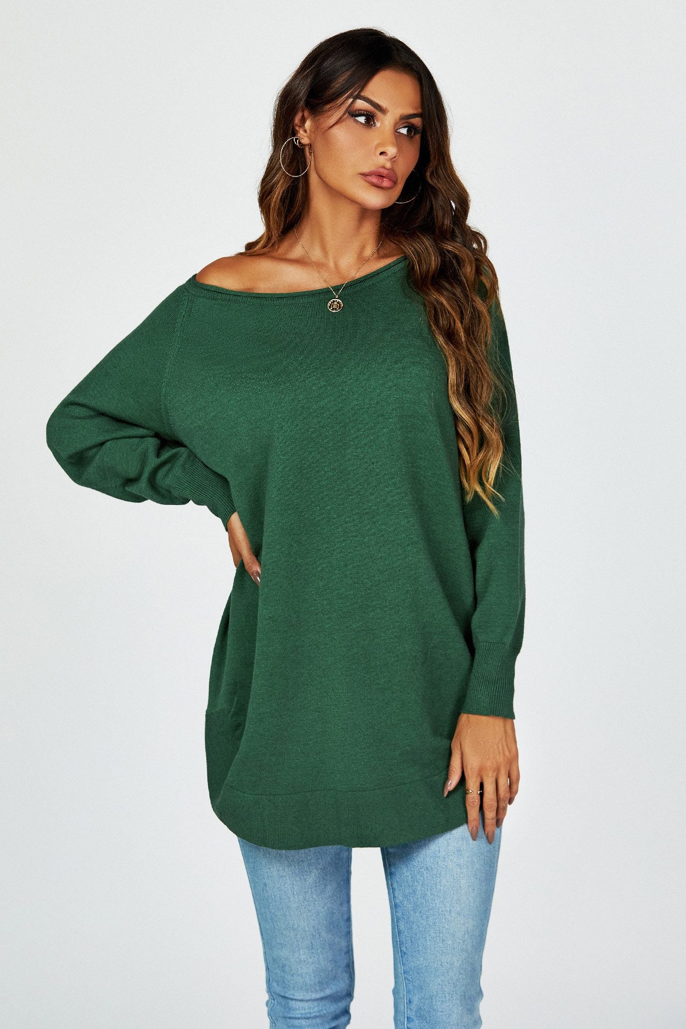 Longpullover Damen Longpullover Oversize Strickpullover für Herbst/Winter, Onesize (Einheitsgröße: UK 8–16 / EU 36–44, 4 Farben : Schwarz, Creme,Hellgrau und Dunkelgrün) 50 % Polyacryl, 30 % Polyamid, 20 % Polyester