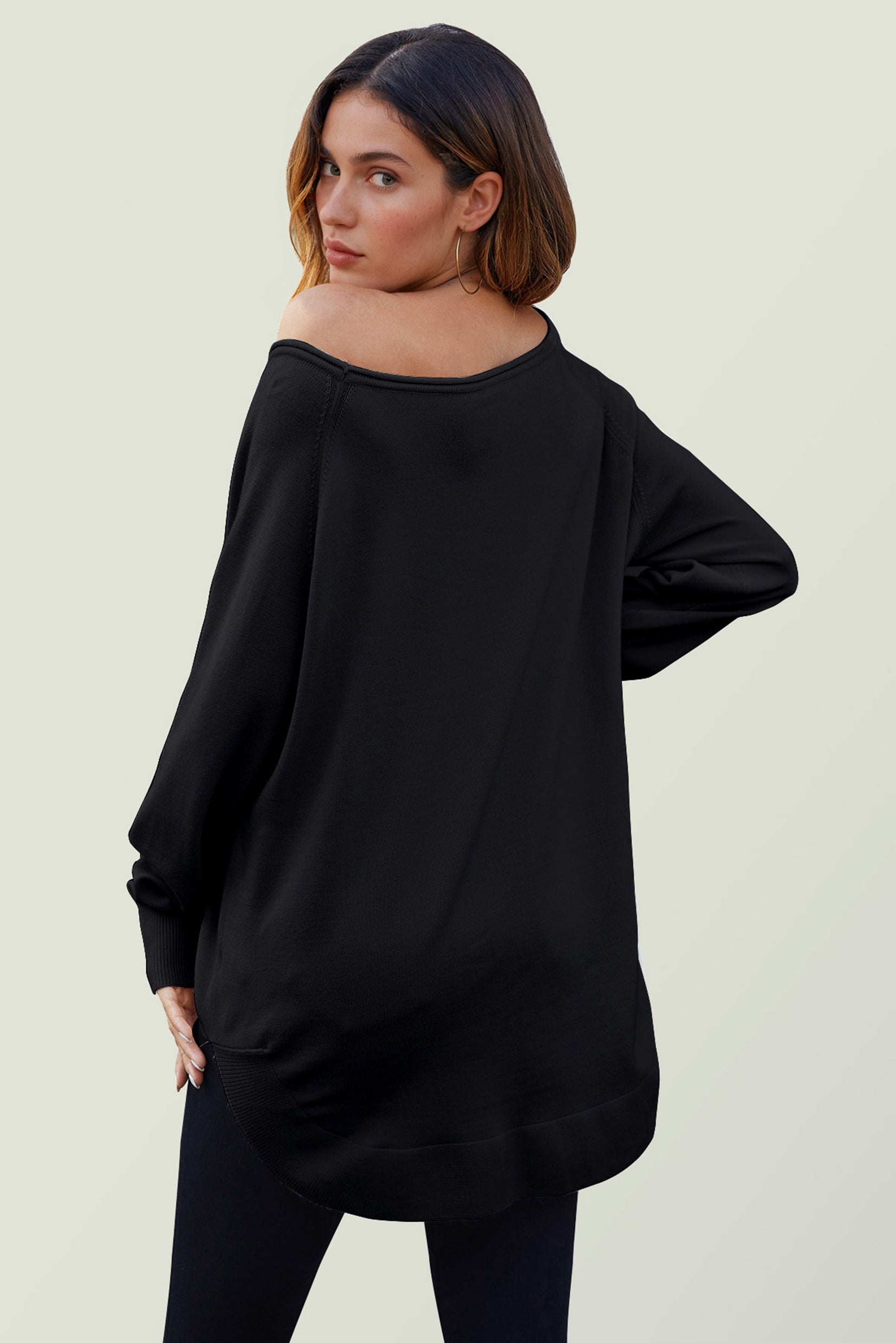 Longpullover Damen Longpullover Oversize Strickpullover für Herbst/Winter, Onesize (Einheitsgröße: UK 8–16 / EU 36–44, 4 Farben : Schwarz, Creme,Hellgrau und Dunkelgrün) 50 % Polyacryl, 30 % Polyamid, 20 % Polyester