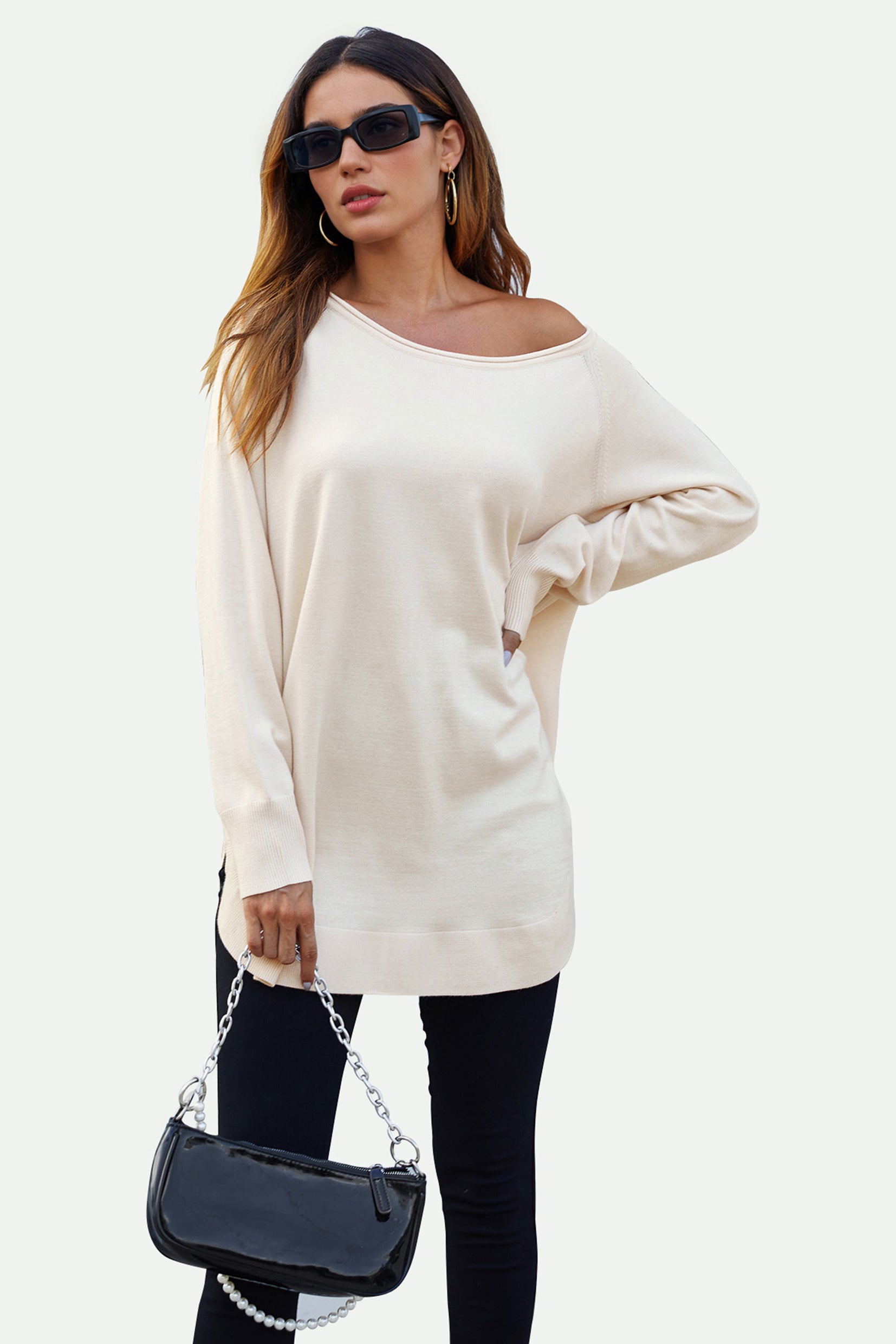 Longpullover Damen Longpullover Oversize Strickpullover für Herbst/Winter, Onesize (Einheitsgröße: UK 8–16 / EU 36–44, 4 Farben : Schwarz, Creme,Hellgrau und Dunkelgrün) 50 % Polyacryl, 30 % Polyamid, 20 % Polyester