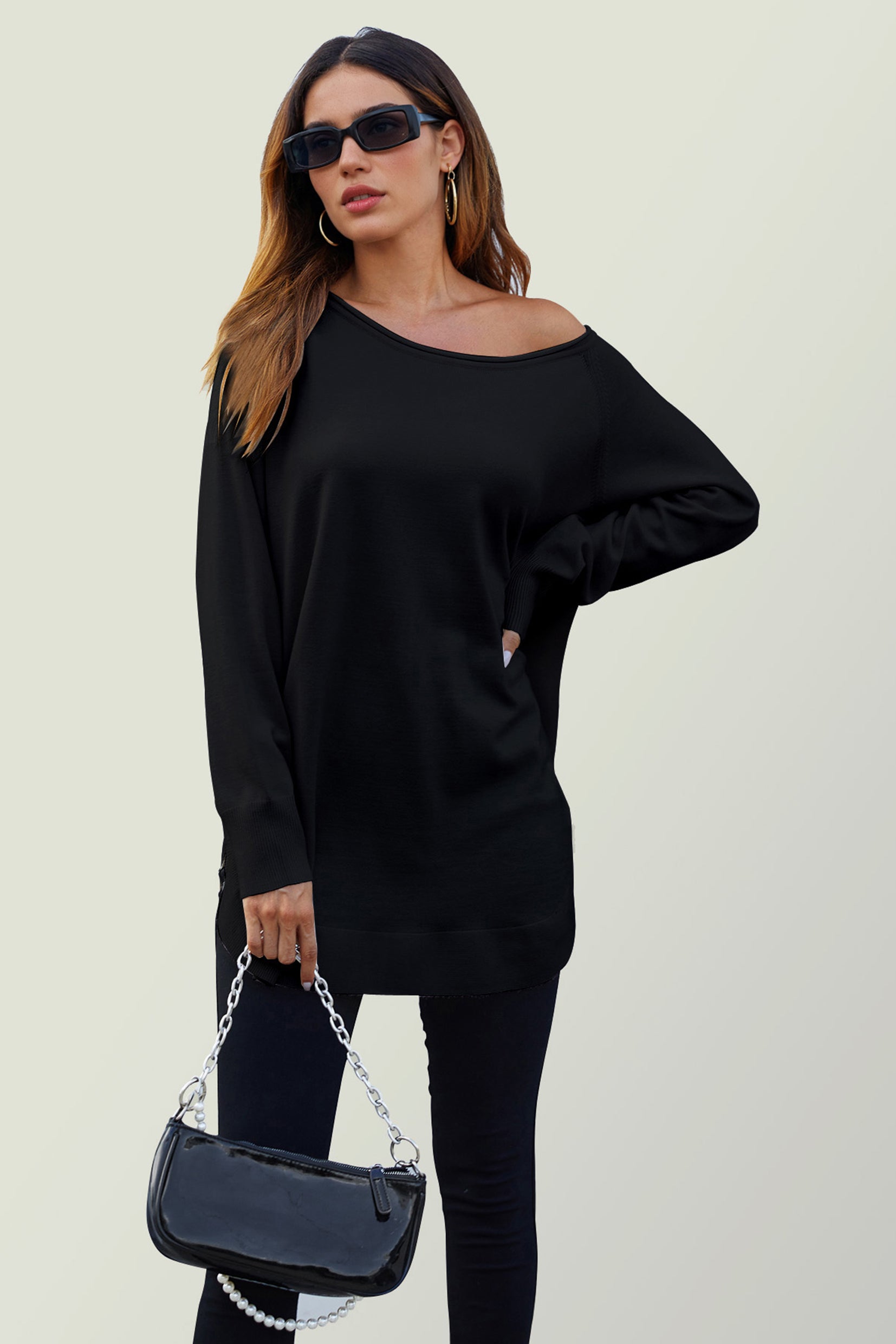 Longpullover Damen Longpullover Oversize Strickpullover für Herbst/Winter, Onesize (Einheitsgröße: UK 8–16 / EU 36–44, 4 Farben : Schwarz, Creme,Hellgrau und Dunkelgrün) 50 % Polyacryl, 30 % Polyamid, 20 % Polyester