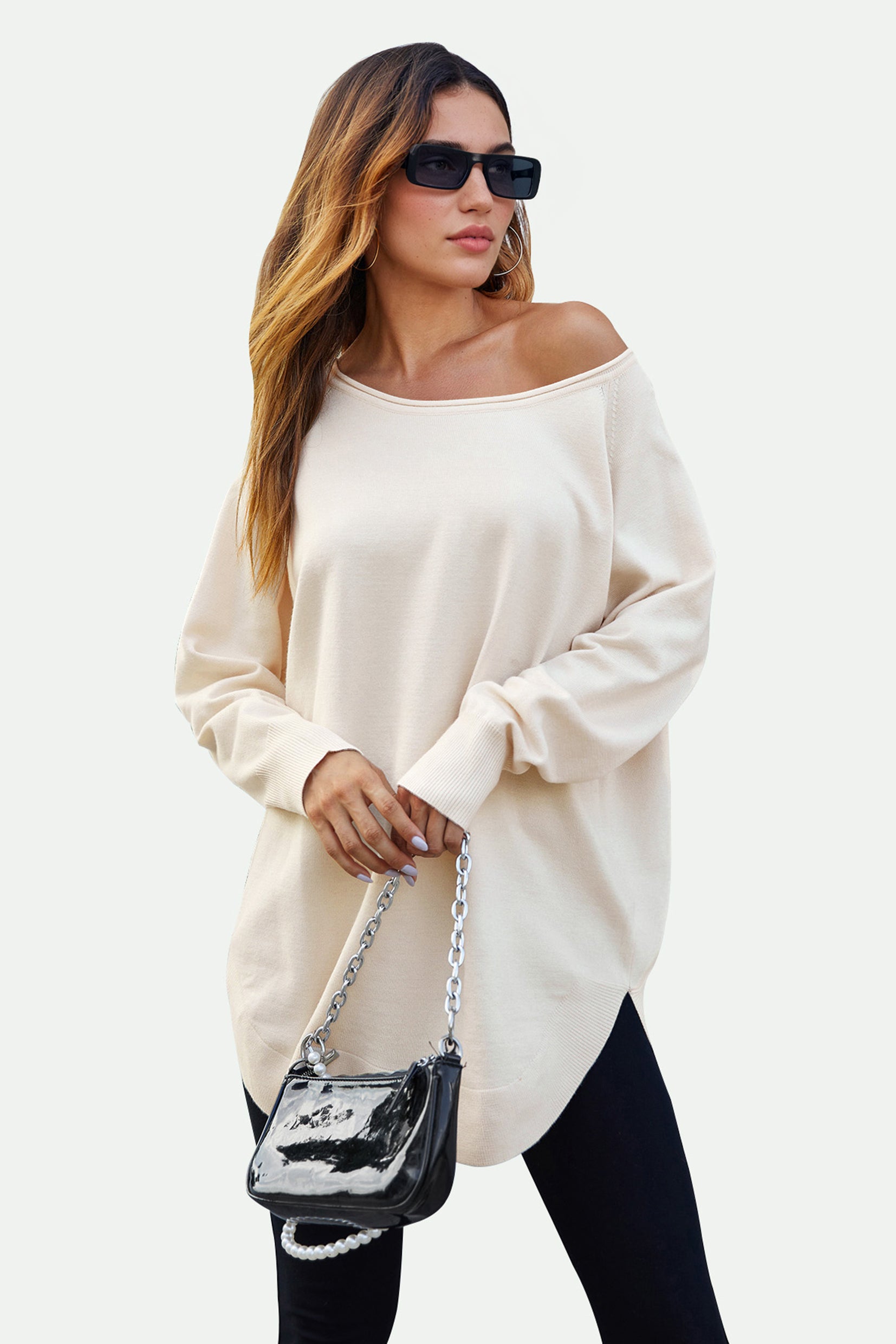 Longpullover Damen Longpullover Oversize Strickpullover für Herbst/Winter, Onesize (Einheitsgröße: UK 8–16 / EU 36–44, 4 Farben : Schwarz, Creme,Hellgrau und Dunkelgrün) 50 % Polyacryl, 30 % Polyamid, 20 % Polyester