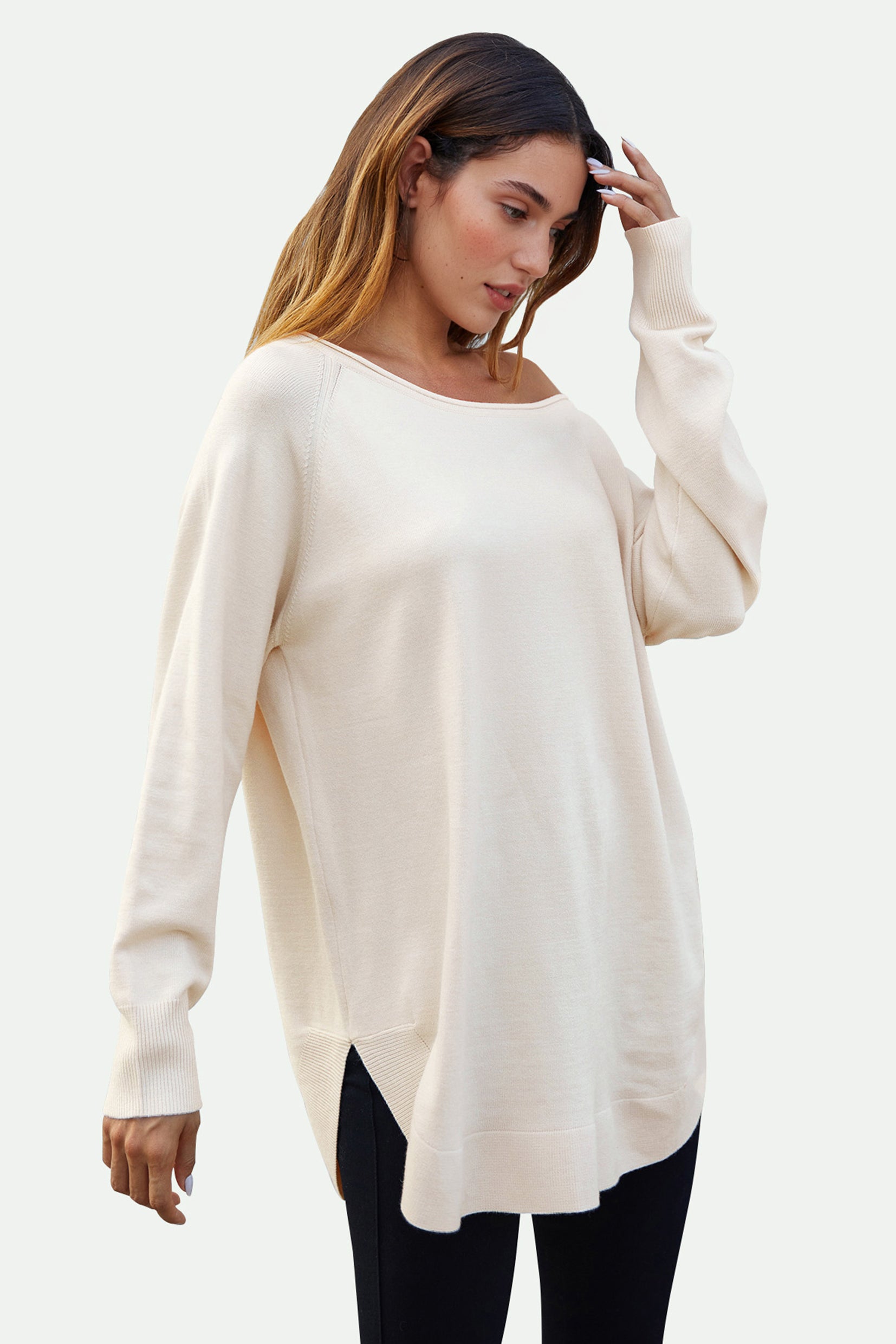 Longpullover Damen Longpullover Oversize Strickpullover für Herbst/Winter, Onesize (Einheitsgröße: UK 8–16 / EU 36–44, 4 Farben : Schwarz, Creme,Hellgrau und Dunkelgrün) 50 % Polyacryl, 30 % Polyamid, 20 % Polyester