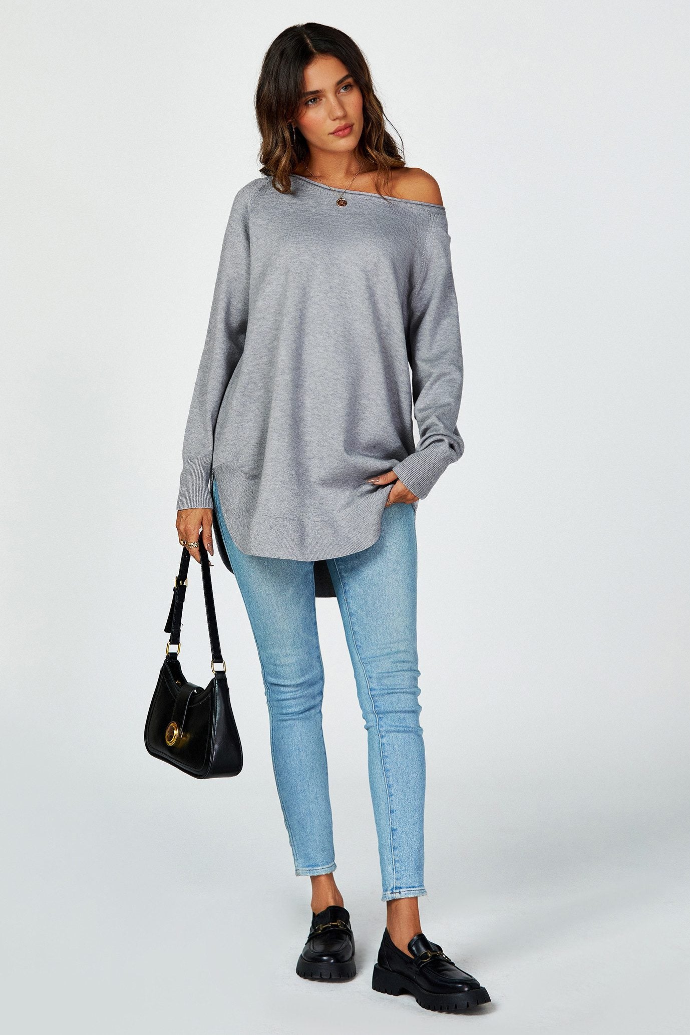 Longpullover Damen Longpullover Oversize Strickpullover für Herbst/Winter, Onesize (Einheitsgröße: UK 8–16 / EU 36–44, 4 Farben : Schwarz, Creme,Hellgrau und Dunkelgrün) 50 % Polyacryl, 30 % Polyamid, 20 % Polyester