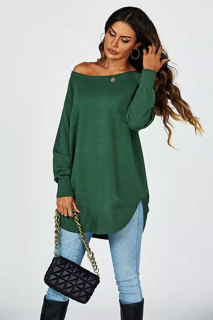 Longpullover Damen Longpullover Oversize Strickpullover für Herbst/Winter, Onesize (Einheitsgröße: UK 8–16 / EU 36–44, 4 Farben : Schwarz, Creme,Hellgrau und Dunkelgrün) 50 % Polyacryl, 30 % Polyamid, 20 % Polyester