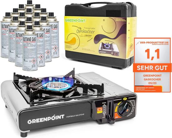 Greenpoint Gaskocher (Edelstahl) + 16 Kartuschen